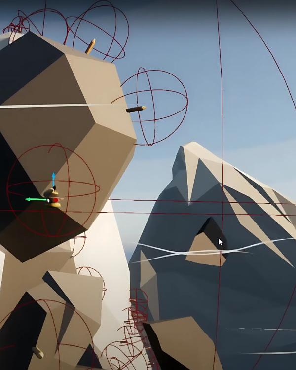 Screenshot of The Carver’s Lament, showcasing the mountain sculpting and narrative pickups